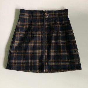 Blue and yellow plaid mini skirt